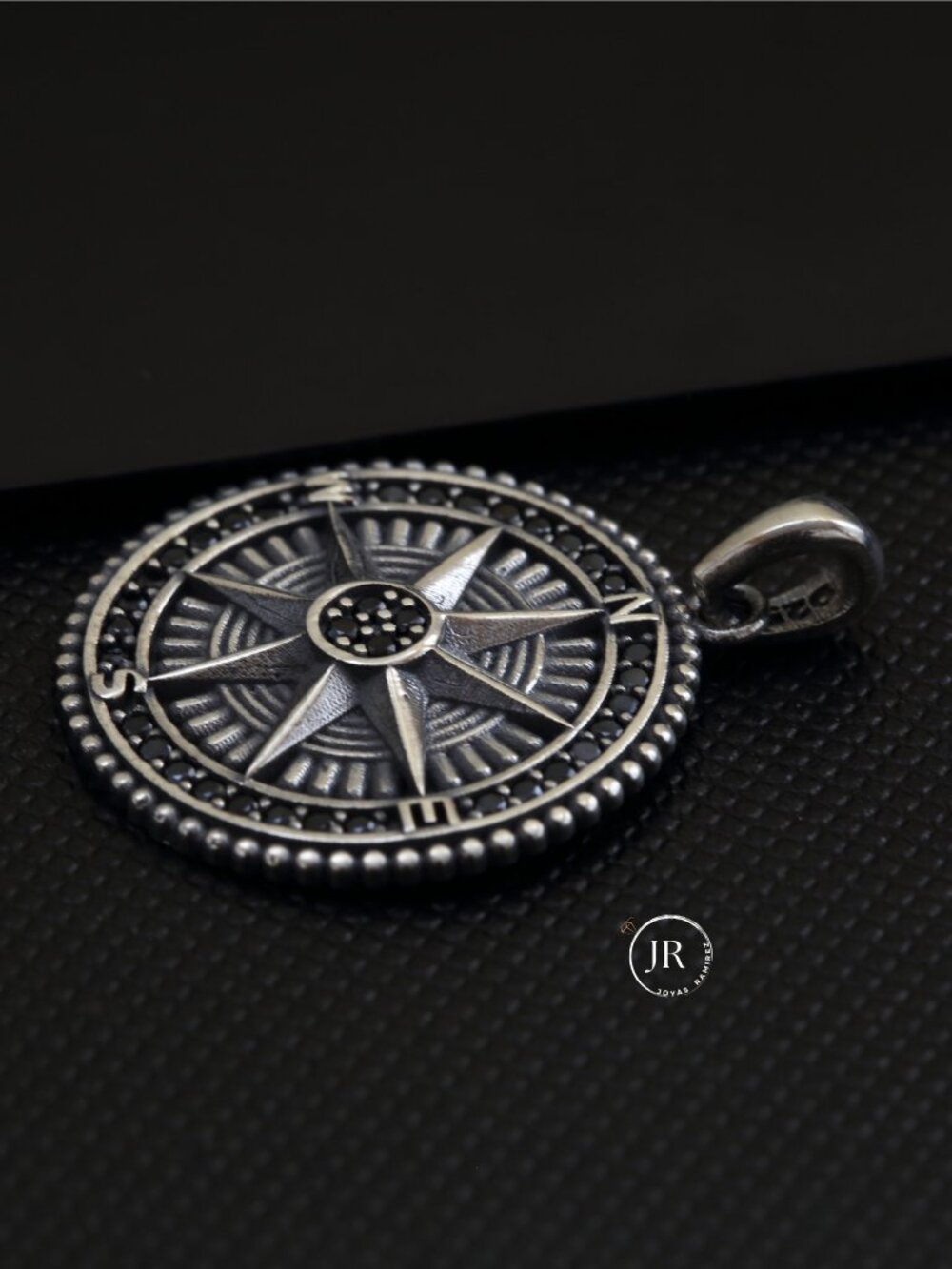 Compass Rose Pendant • .925 Sterling Silver • Oxidized Antique Nautical Charm - Picture 5 of 9